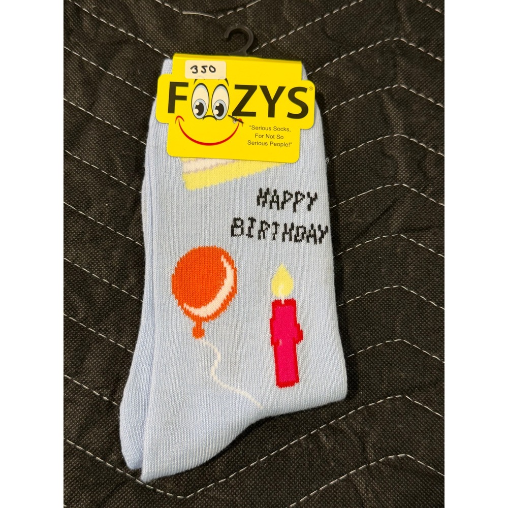 Foozys Happy Birthday Socks Women Size 9-11 Blue New Festive Novelty Crew Socks